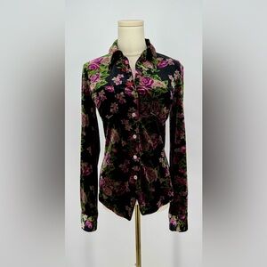 Newport News Black Floral Button Down Shirt